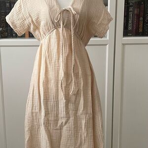 Light Cream Gauze Tie-Front Midi Dress